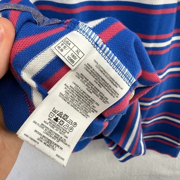 Brooks Brothers Polo Shirt men's XL Blue Pink Performance Embroidered Logo Knit - Picture 9 of 10